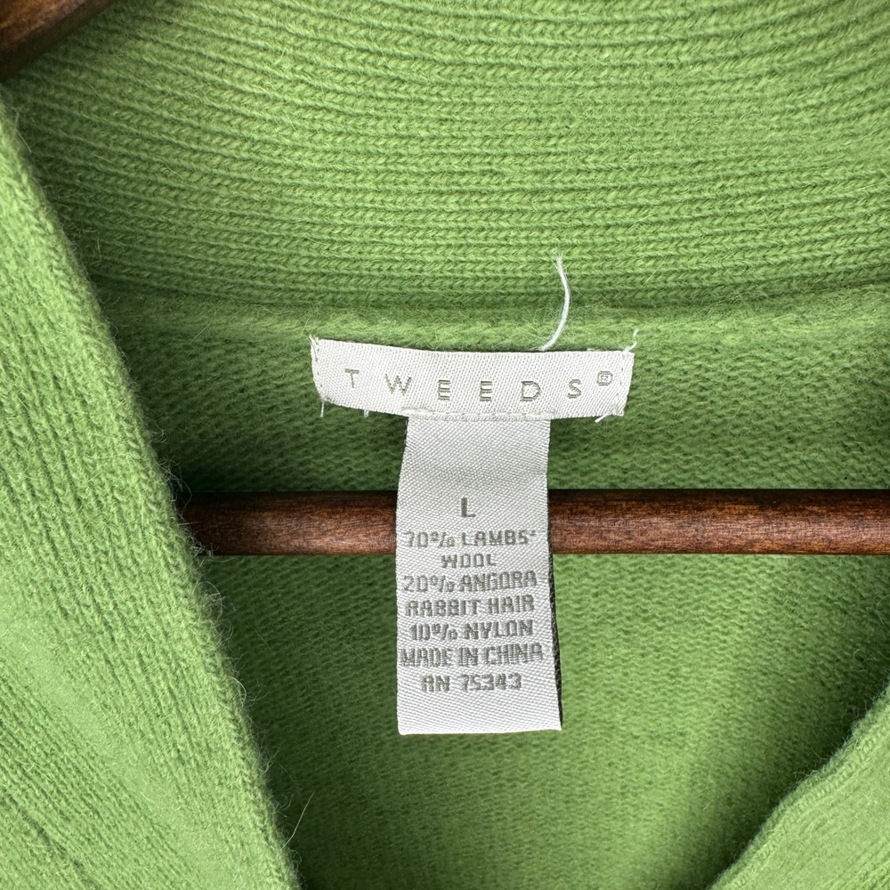 Tweeds Womens Green Lambswool Angora Blend Shawl Cardigan Sweater Large - Picture 3 of 5